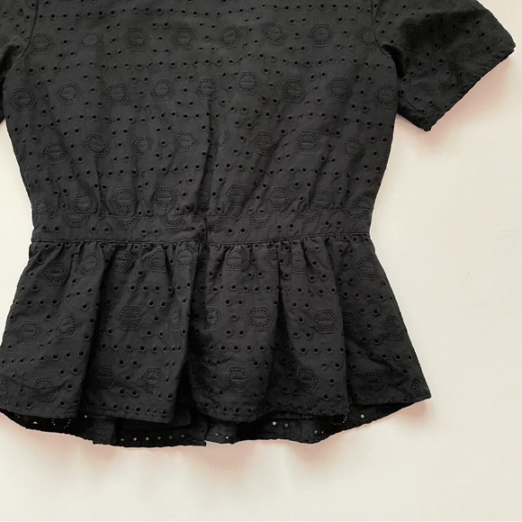 Ann Taylor Factory Size 2 Black Lightweight Flowy Cutout Top Peplum Blouse - Picture 10 of 11